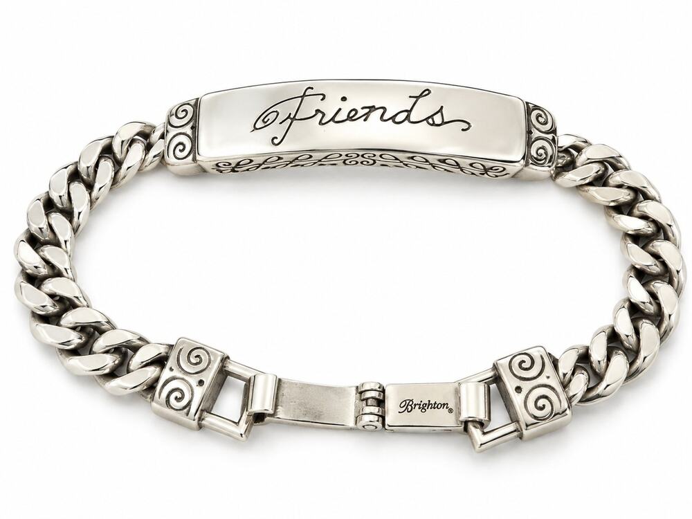 Brighton Friends ID Bracelet Silver Plated Curb Link Scroll Signed Retired